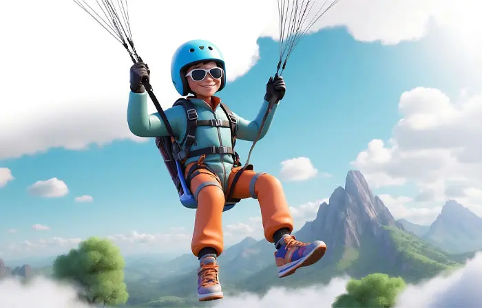 Boy Parachuting Isolated 3D Character Design Illustration